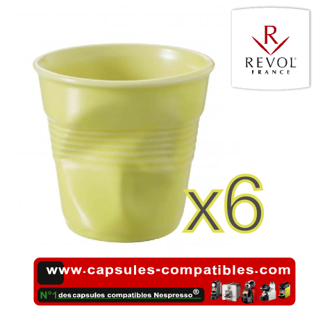 Set of 6 espresso cups crumpled Revol satin yellow