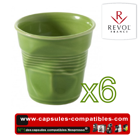Set of 6 espresso cups crumpled Revol lime green