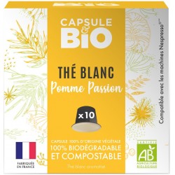 Capsules biodégradables de Thé Blanc Bio compatibles Nespresso ® Pomme passion