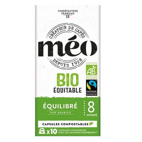 Organic Fairtrade by Méo, Nespresso® compatible coffee capsules.