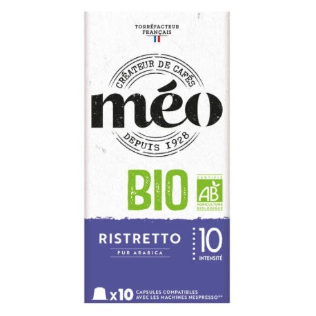 Ristretto BIO capsules compatibles Nespresso ® des cafés Méo