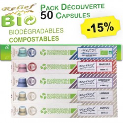 Pack Découverte 50 capsules biodégradables compatibles Nespresso ®