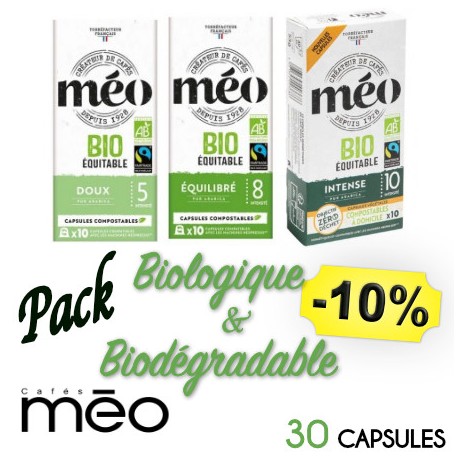 Packs de 30 capsules découvertes Méo Bio compatibles Nespresso ®