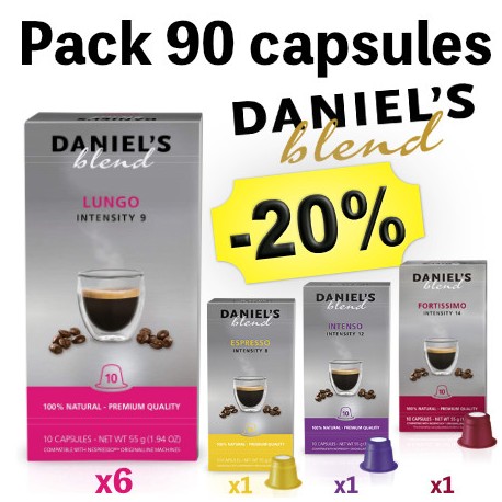 -20% sur le pack de 90 capsules Daniel's Blend compatibles nespresso