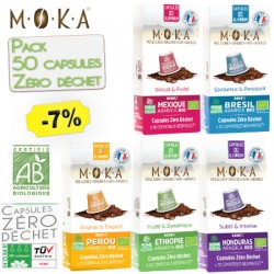 -7% sur le pack de 50 capsules biodégradables compatibles Nespresso ® de la marque Moka