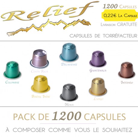 Pack Relief 1200 capsules compatibles Nespresso ® à 0.19 € la capsule